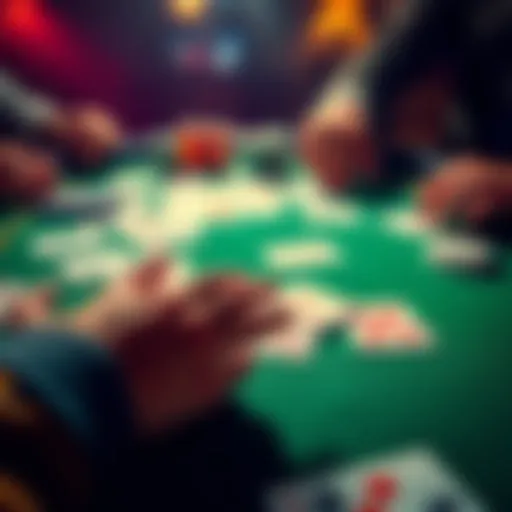 A hand reaching for playing cards during a game with excitement and anticipation