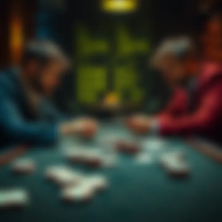 Two players examining cards during a game