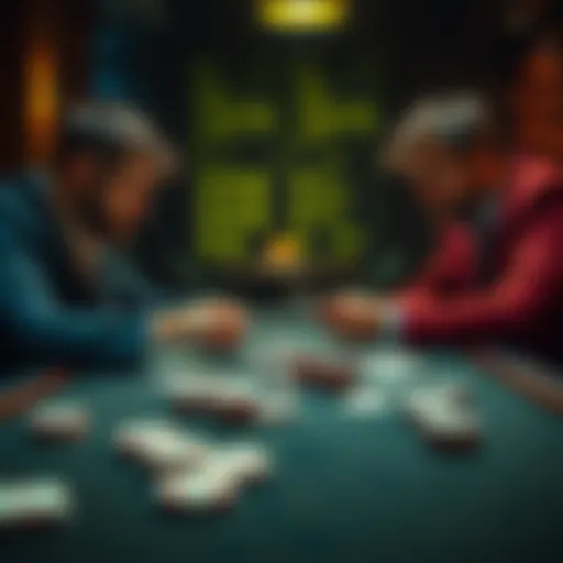 Playing cards on a table Two players examining cards during a game