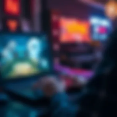 Person using a laptop with a VPN symbol while looking at a gaming site