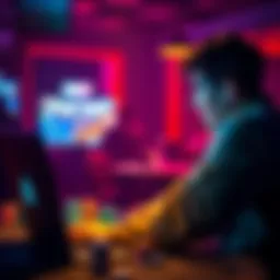 A person playing poker on a laptop using a VPN, looking focused and excited