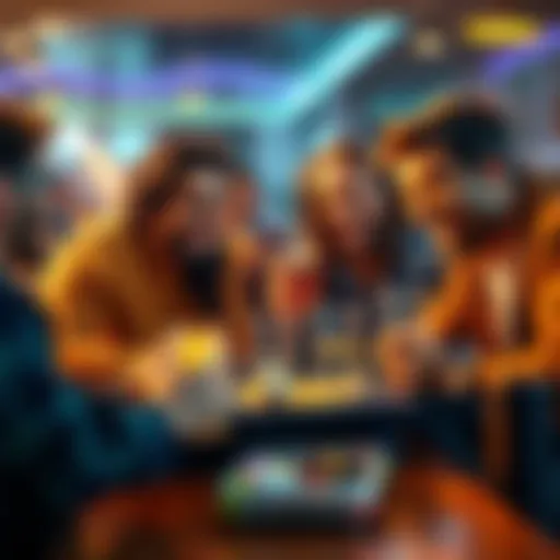 A group of friends enjoying a gaming session with chips and drinks, smiling and having fun without any monthly subscription.
