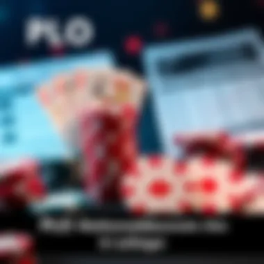 Graphic showing poker chips, cards, and probability charts related to Pot-Limit Omaha strategy.