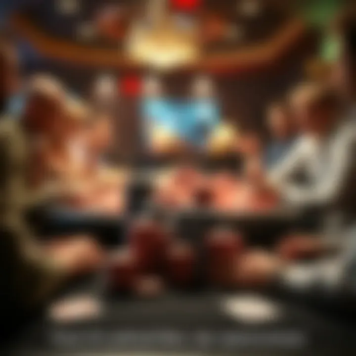 A lively Pot-Limit Omaha poker table with players reacting to their hands, chips stacked high, and cards being dealt.