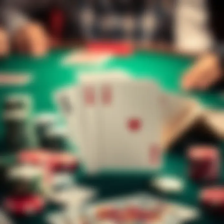 Pocket Aces on Poker Table A close-up of two pocket aces on a poker table surrounded by chips and cards, focusing on a player's hand about to make a decision.