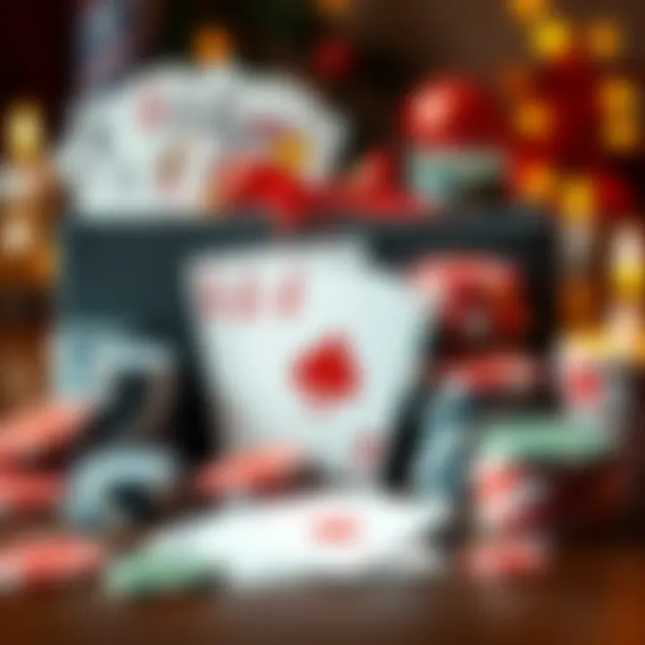 A collection of poker gifts with playing cards and chips for a birthday celebration