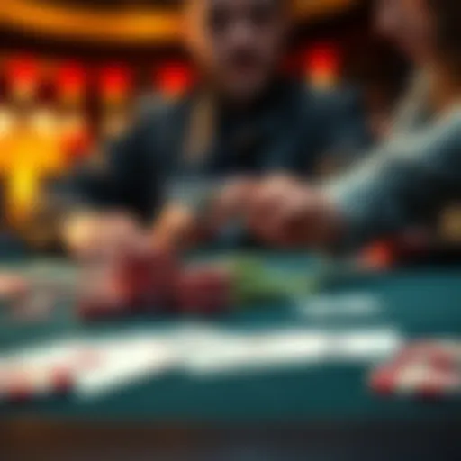 A poker scene showing a player bluffing with cards and chips on the table, focusing on the tension of the game