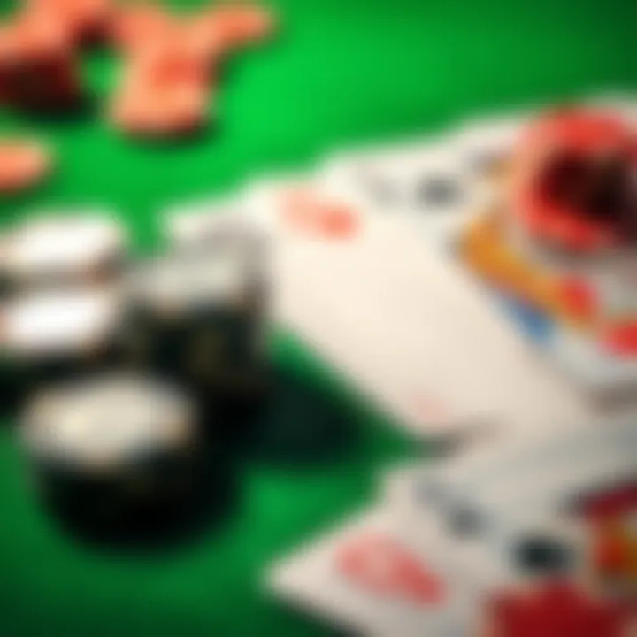 A close-up of poker chips and playing cards on a green felt table, illustrating a poker game scenario related to modern poker theory and EV calculations.