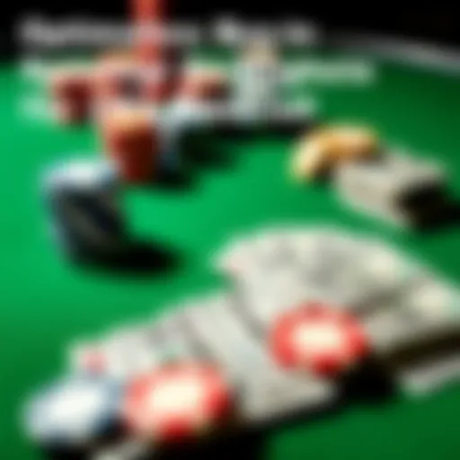 A close-up of poker chips and cash arranged on a green felt poker table, illustrating buy-in strategies for players.