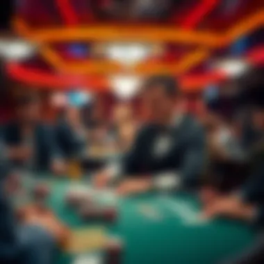 Poker dealer working at a table A poker dealer managing a game at a casino, showing focus and engagement, while players enjoy the game around the table.