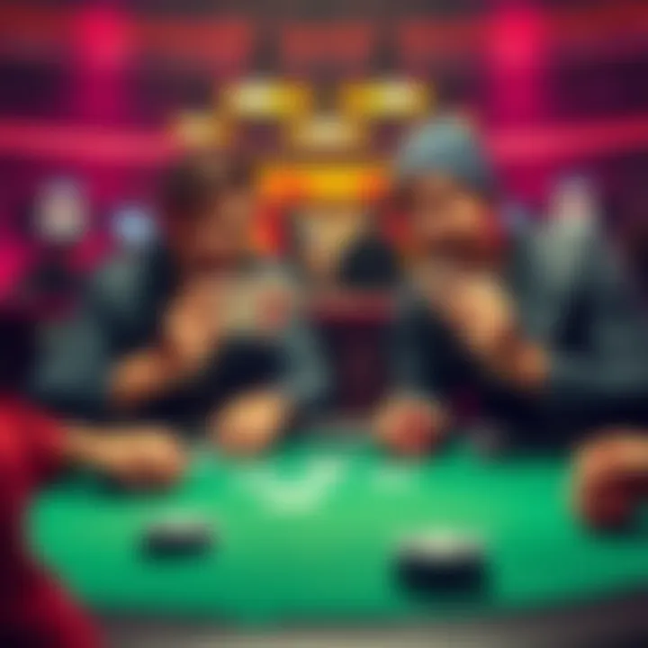 Poker players reacting to a surprising hand Two poker players at a table, shocked expressions as one shows quad cards and the other reveals running quads