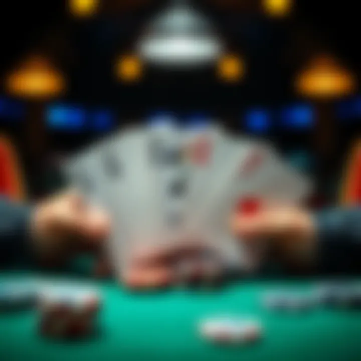 A poker table with cards revealing a nut flush and a straight flush, highlighting the winning hands and chips around