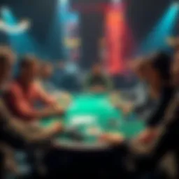 Poker game with friends Group of friends playing poker at a table with cards and chips