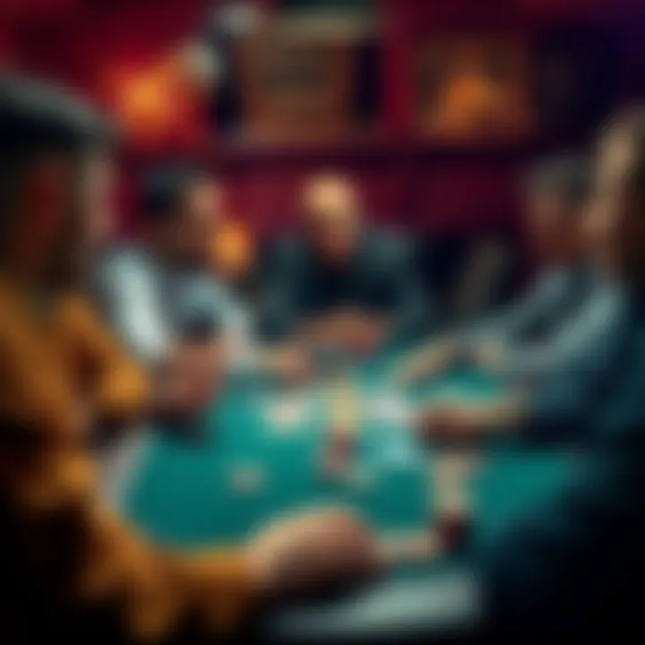 Group of people playing poker with cards and chips on a table, discussing strategies