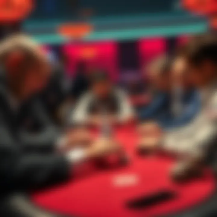 A group of poker players concentrating on their cards and chips at a live game in New York