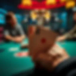 A poker table showing a hand with an Ace, players contemplating a bluff strategy at the river.