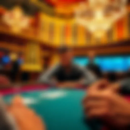 A player at a poker table at Bellagio contemplating a hand with KJ against AQ