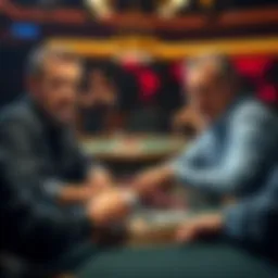 Poker hand analysis in WSOP Two players at a poker table during a World Series of Poker game, one looking concerned, the other confident, with cards and chips in front of them.