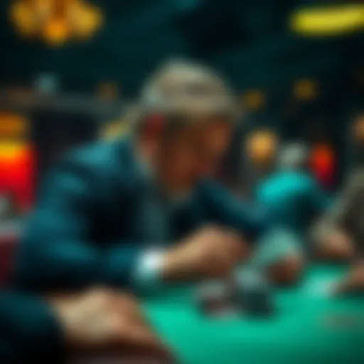 A player contemplating a risky river bet during an intense poker game