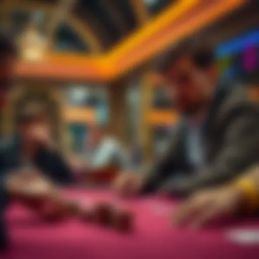 A player contemplating an all-in move with AK preflop in a poker game setting, showing focused expressions and poker chips on the table.