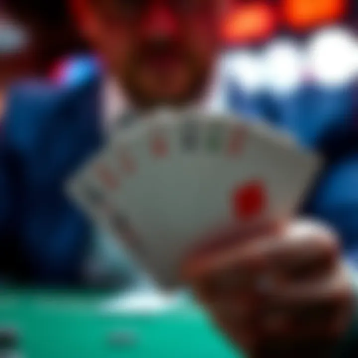 A player showing a hand of poker cards with mixed suits, illustrating why it's not a flush
