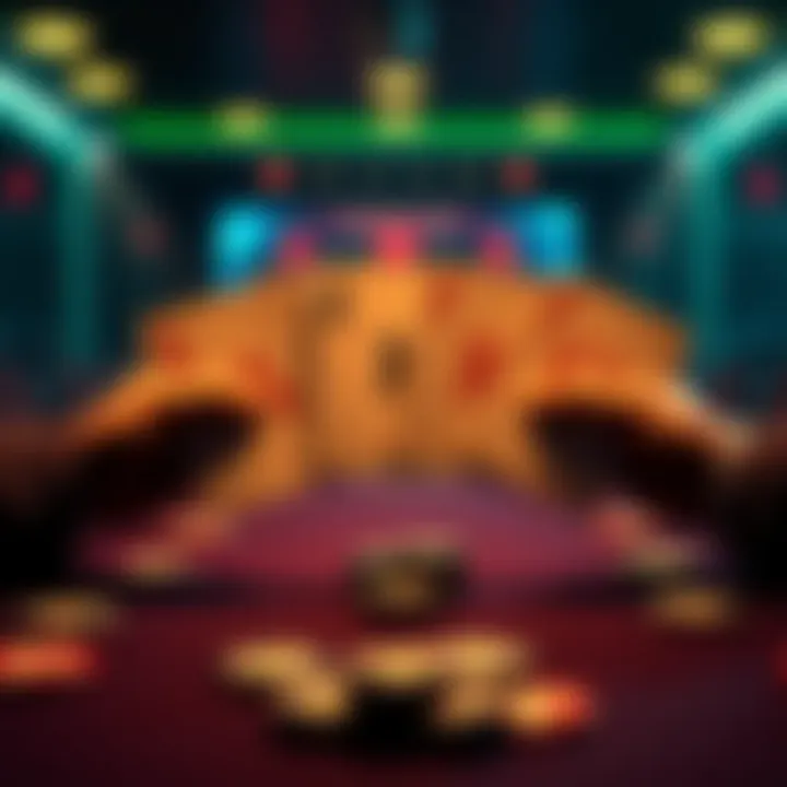 A poker table with three hands displayed: AA, KK, and QQ, showcasing intense gameplay and excitement.