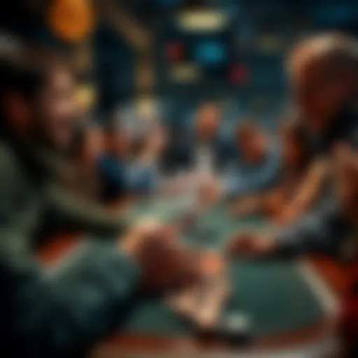 Group of people enjoying a poker game on a table with cards and chips