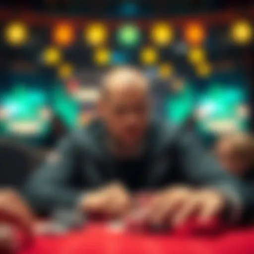 A poker player looks shocked and frustrated at the final table after losing a crucial hand due to technical issues.