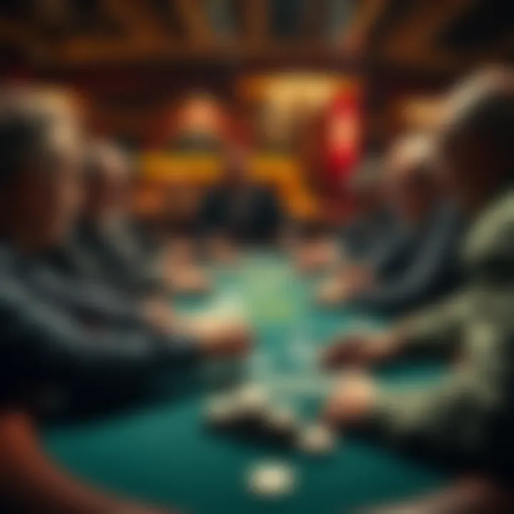 A group of poker players focused on their cards at a table, strategizing their moves in a Classic MTT Flip game
