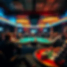 A busy poker room in Texas with players at the tables and a dealer managing the game.