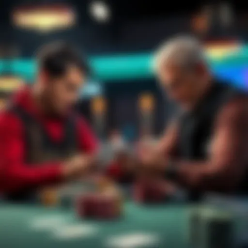 Two poker players studying their hands and discussing strategies for open raises