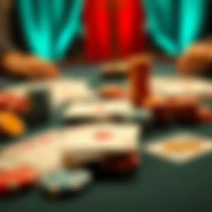 A close-up of a poker table featuring playing cards and colorful chips, showing the intensity of the game and the importance of decision-making.