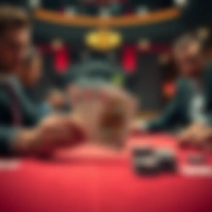 A poker table showing a player holding two Kings, analyzing their bets, while others observe.