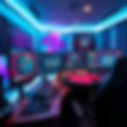 A powerful computer setup with multiple monitors displaying online poker tables and software for strategy analysis
