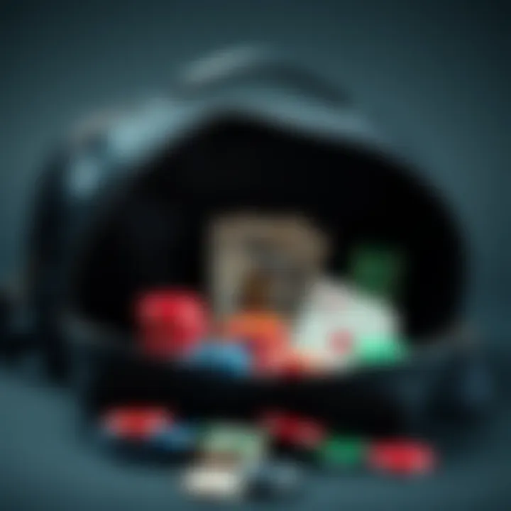 A set of poker chips, cards, and a charger neatly arranged inside a stylish carrying bag, illustrating practical ways to transport poker items.