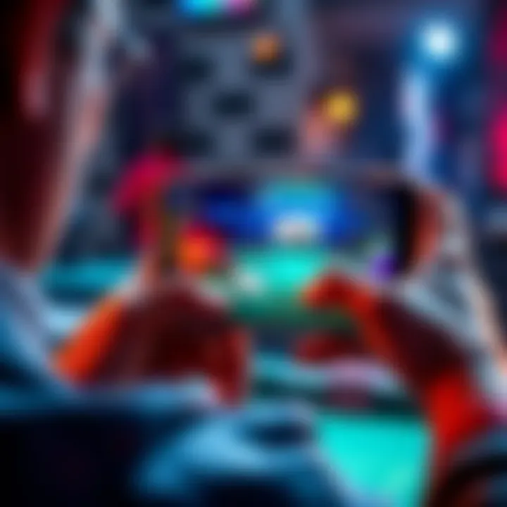 A person using a poker app on their mobile device, showcasing gameplay and AI features