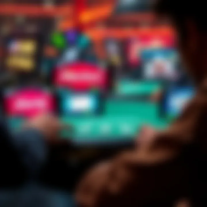 A person playing poker on multiple devices showing PokerStars, GG, and Party apps on their screens.