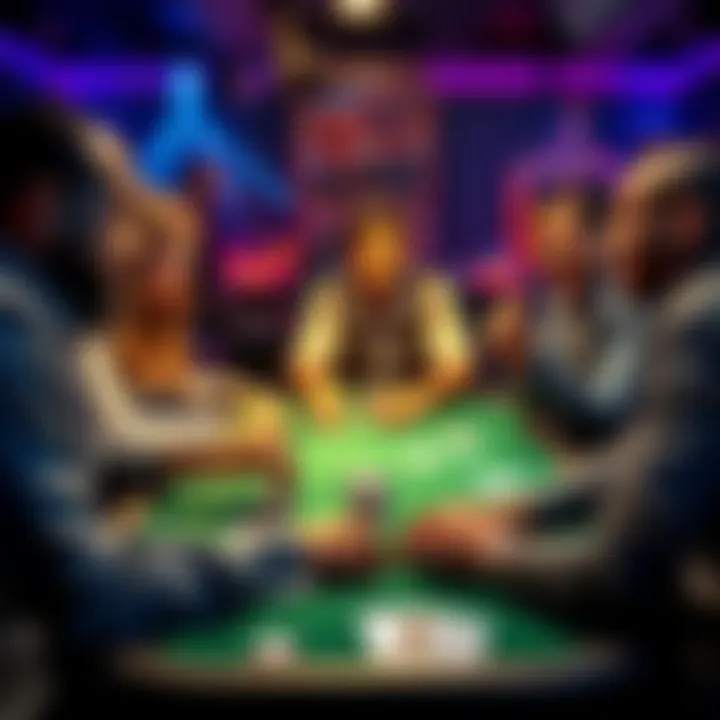 A group of people playing poker at a table, with one member identified as a singer from Boyz II Men, showing excitement and suspense during the game.