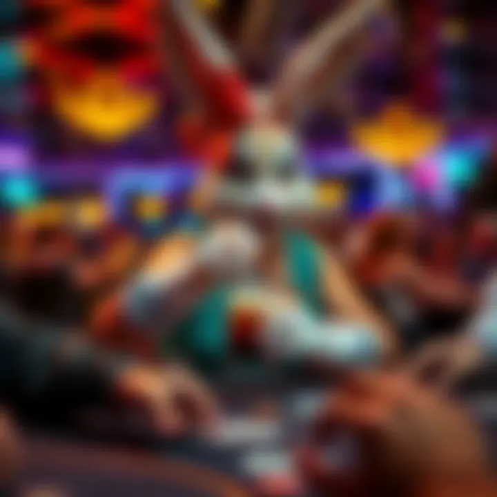A woman known as Poker Bunny is grabbing a drink from a server during a poker game, causing a commotion at the Ladies WSOP.