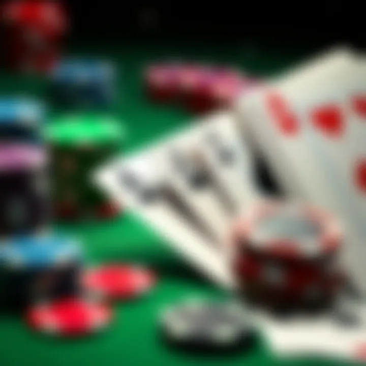 A close-up of poker cards and chips on a green felt table, illustrating the game environment.