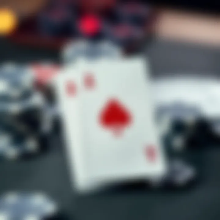 A close-up view of poker cards showing an Ace and a kicker, with a stack of chips in the background, symbolizing a tense game moment
