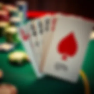 Poker Cards Display A close-up view of poker hole cards, highlighting the QThh combination, with chips and a green felt table in the background.