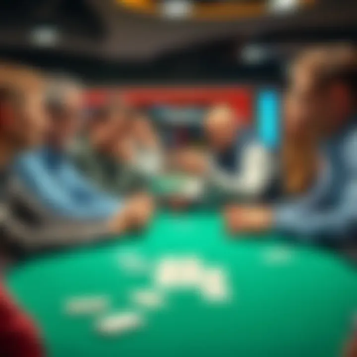 Group of people at a poker table communicating with sign language and using hearing aids while playing cards