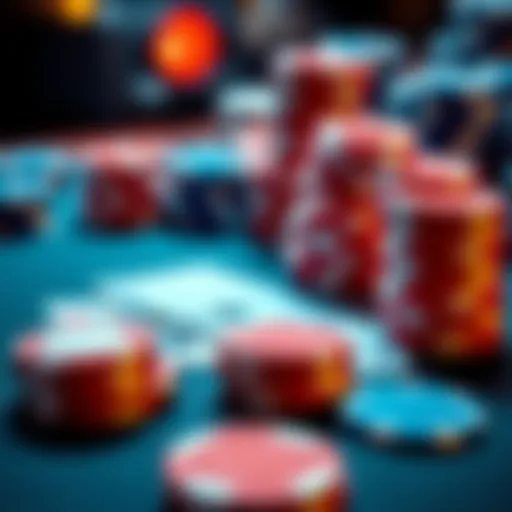 Close-up of poker chips and playing cards on a table