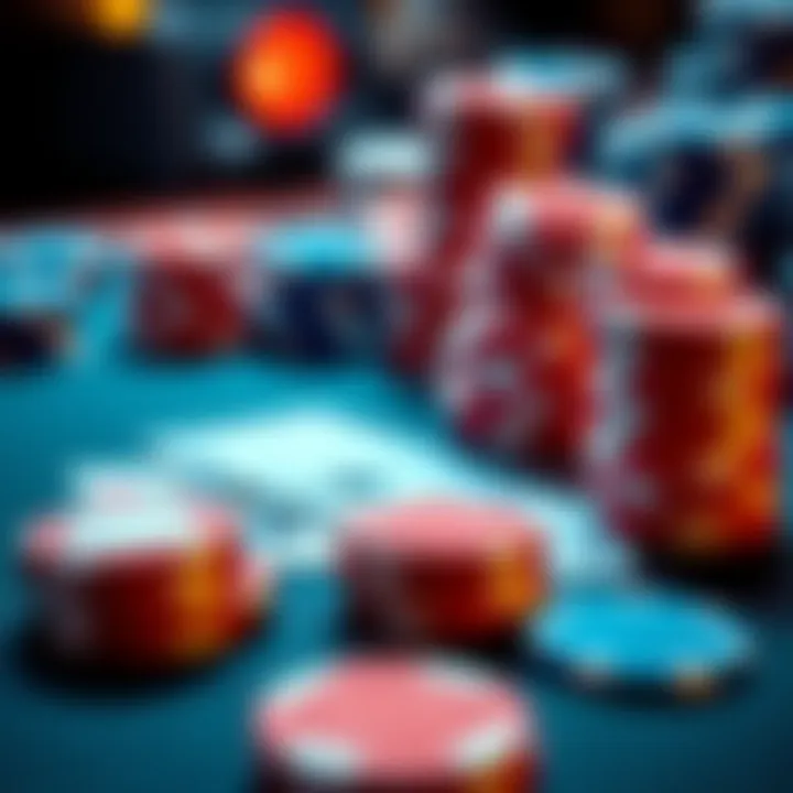 Close-up of poker chips and playing cards on a table