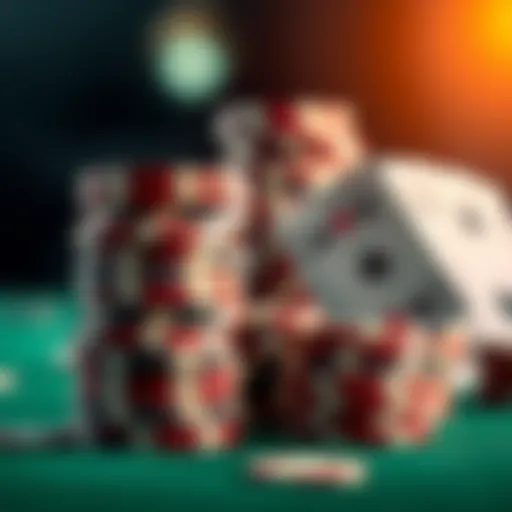 A stack of poker chips next to a bankroll, illustrating financial management in poker tournaments.