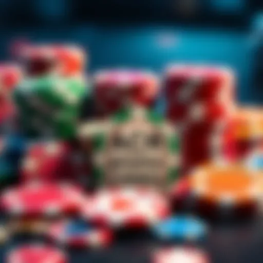A collection of colorful poker chips alongside promotional codes for poker bonuses