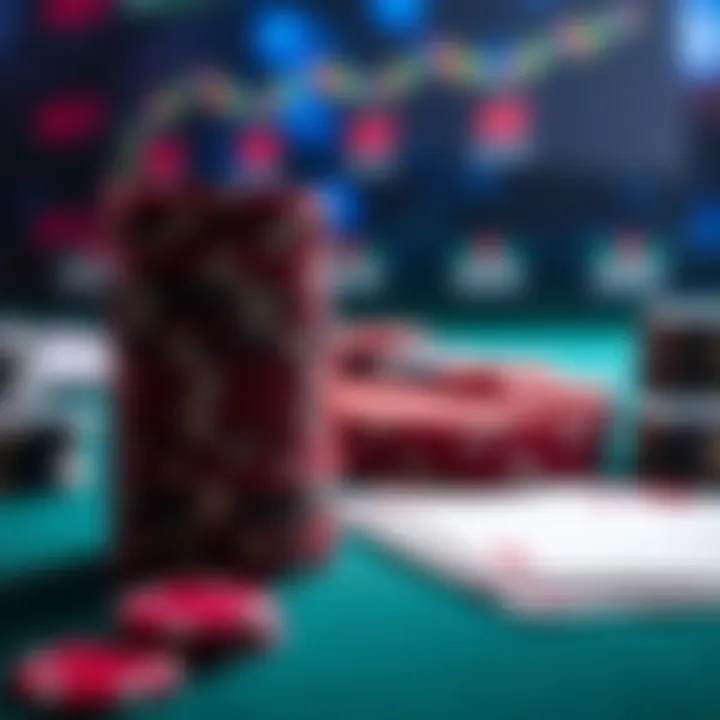 Poker Chips and Cards A set of poker chips stacked next to playing cards on a table, symbolizing a poker game.