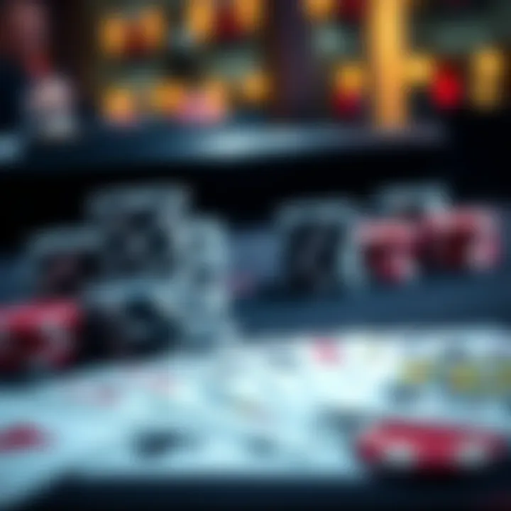 Close-up view of poker chips and playing cards arranged on a table, representing the strategy of 4-betting in online poker