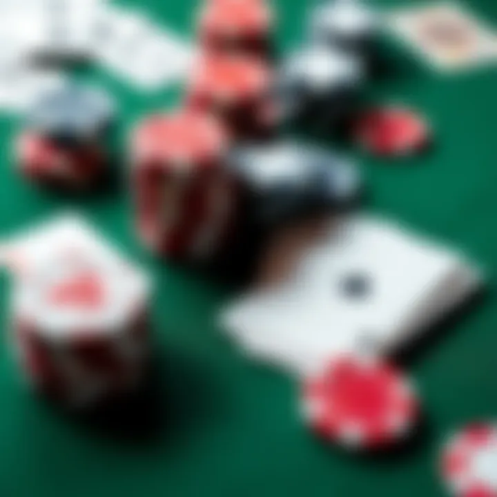 A close-up of poker chips and playing cards arranged on a green felt table, symbolizing online poker alternatives.